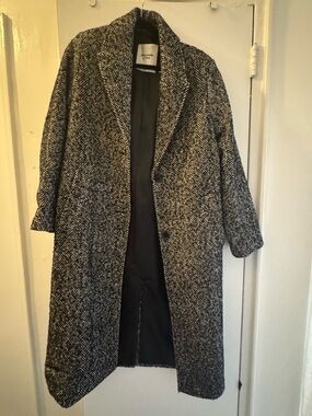 Abercrombie & Fitch Black and White Herringbone Pea Coat